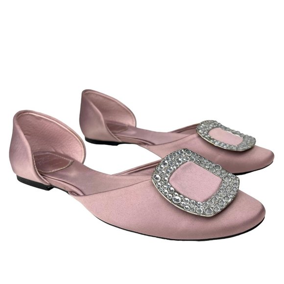 COPY - Roger Vivier Chips Strass Women's Pink Satin D'Orsay Flats - Picture 1 of 9